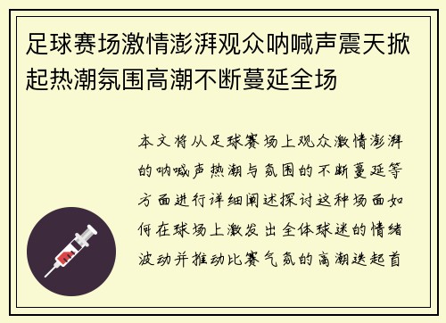 足球赛场激情澎湃观众呐喊声震天掀起热潮氛围高潮不断蔓延全场