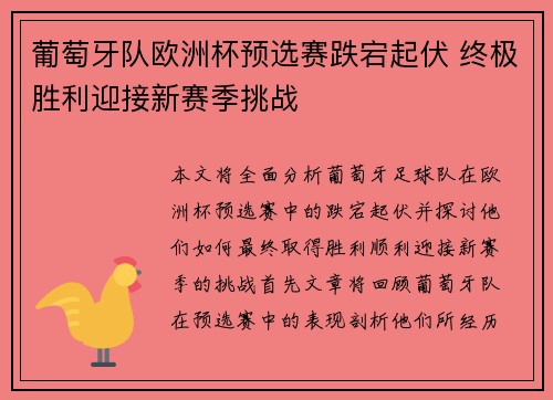 葡萄牙队欧洲杯预选赛跌宕起伏 终极胜利迎接新赛季挑战